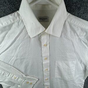Balmain Paris Long Sleeve Button Up Shirt Men White 15.5 (39) Cotton Blend Woven